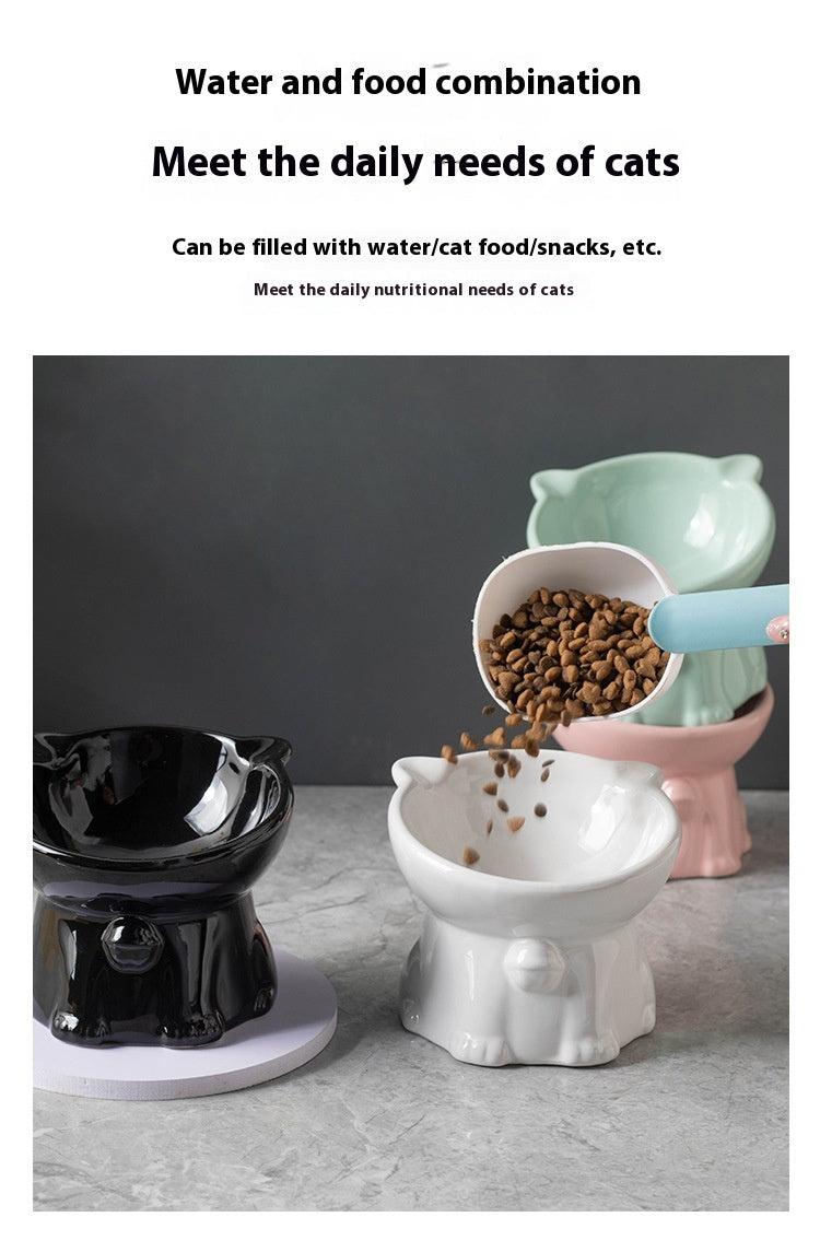 Cute Elevated Ceramic Cat Bowl